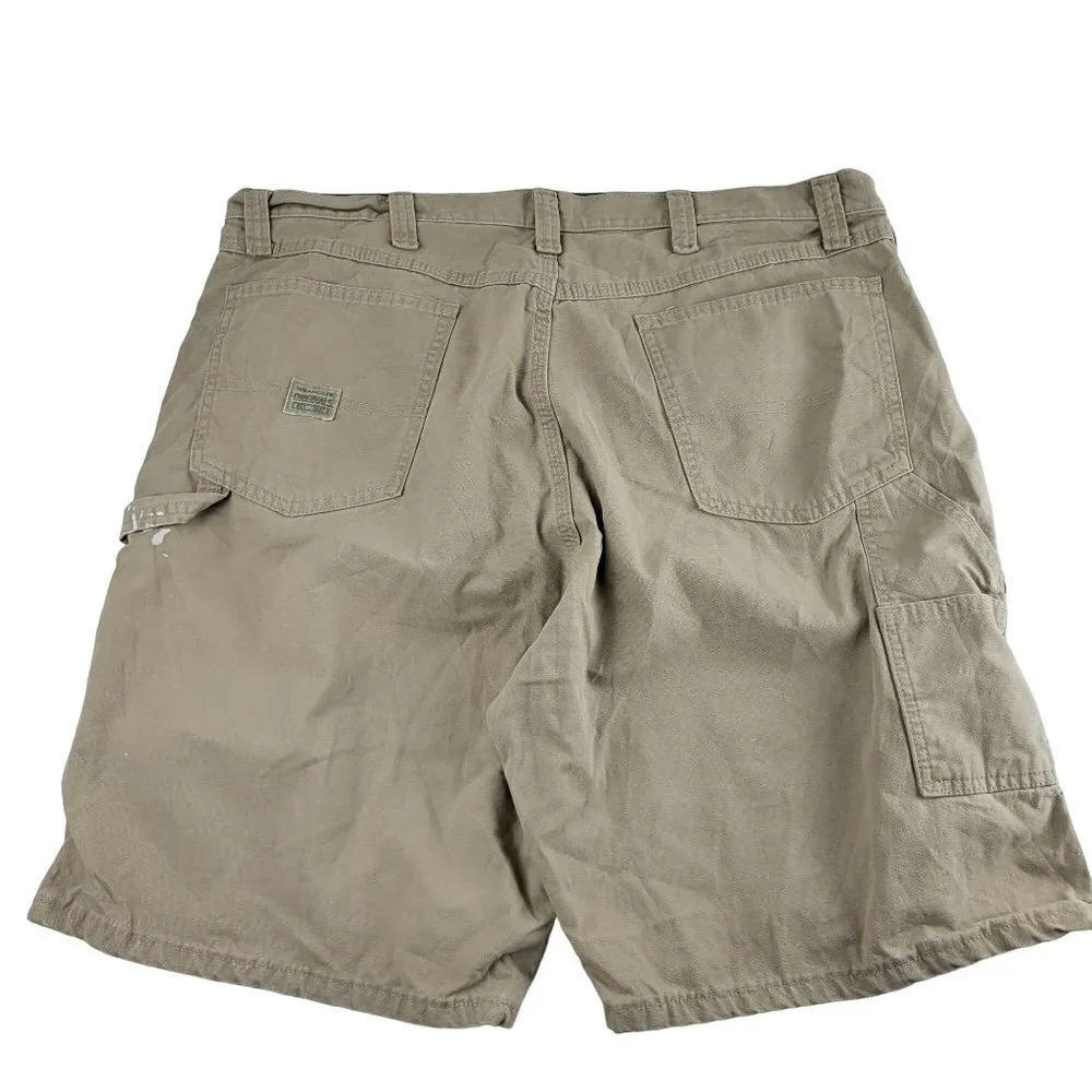 Wrangler Utility Carpenter Cargo Shorts 6 Pocket Khaki Canvas Cotton 40 Mens
